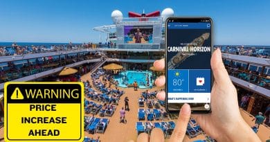 carnival horizon cell phone with warning sign