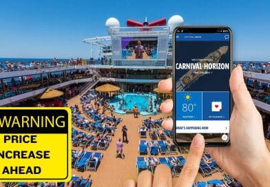 carnival horizon cell phone with warning sign