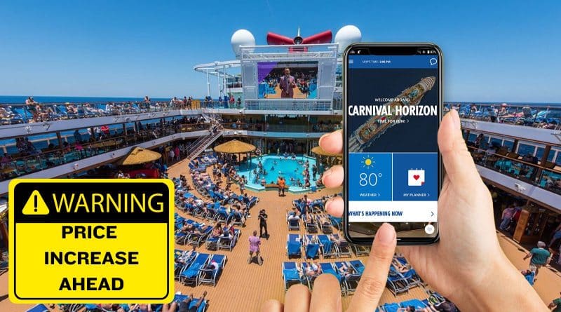 carnival horizon cell phone with warning sign