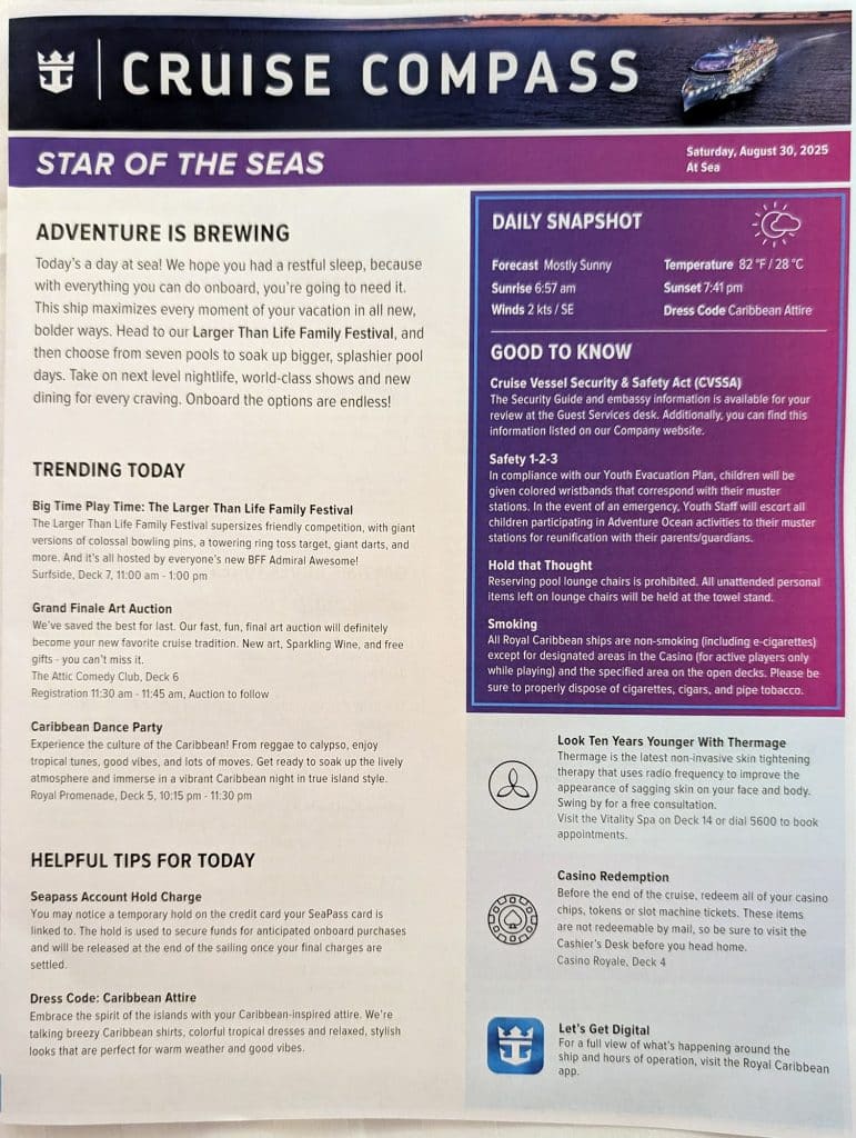star of the seas cruise compass day 4 page 1