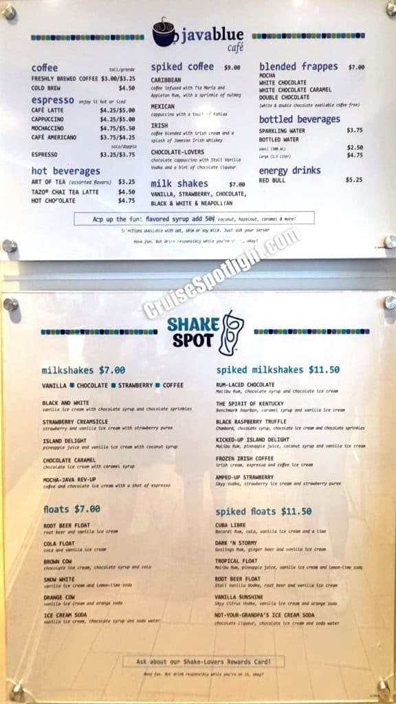 carnival java blue cafe menu oct 2025
