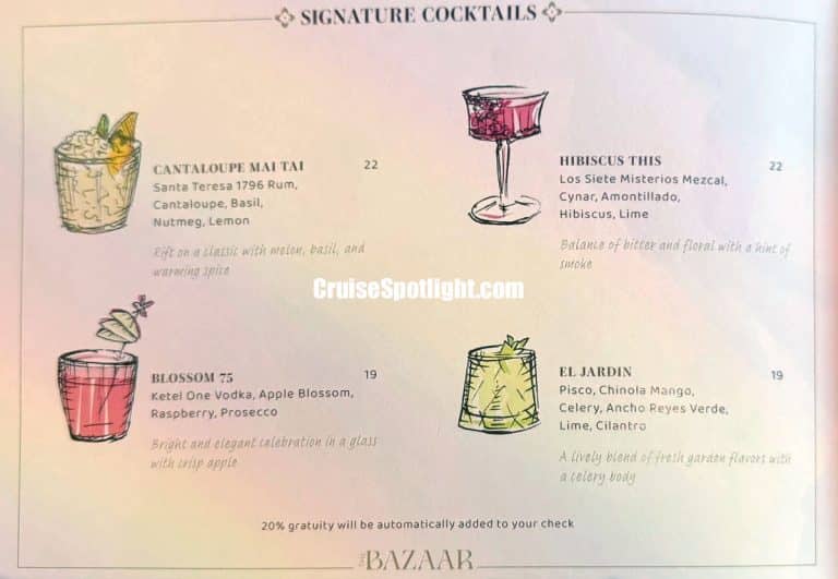 The Bazaar Bar Menu page 1