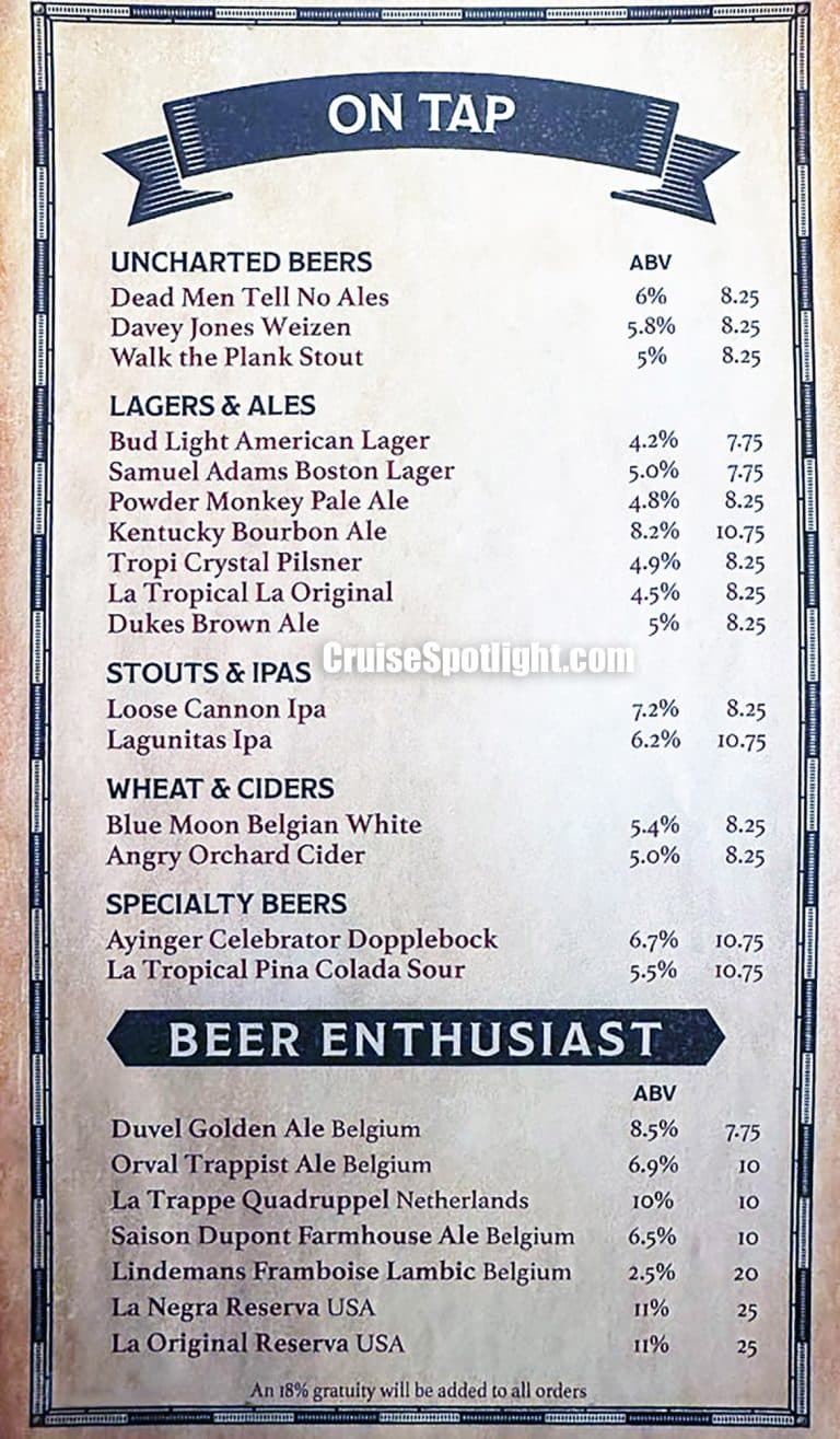 Cask & Cannon Menu page 1