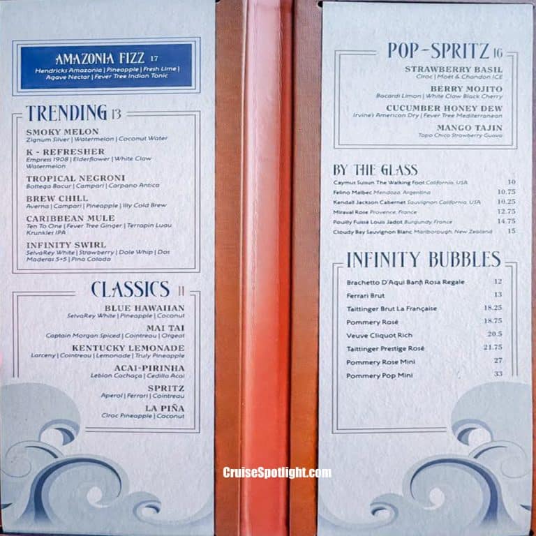 Cove Bar Menu page 1