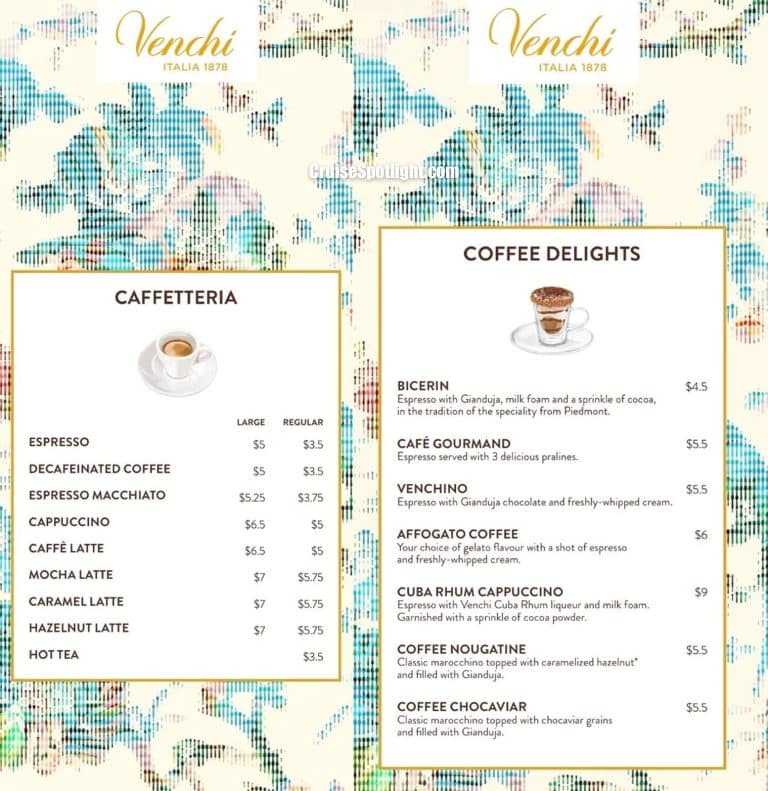 Venchi 1878 Chocolate Bar Menu page 1