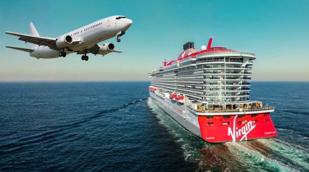virgin voyages valiant lady and airplane