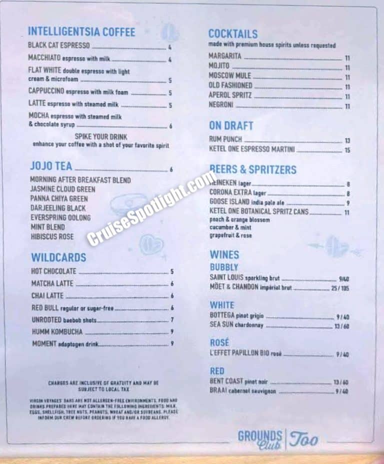 The Grounds Club Too Menu page 1