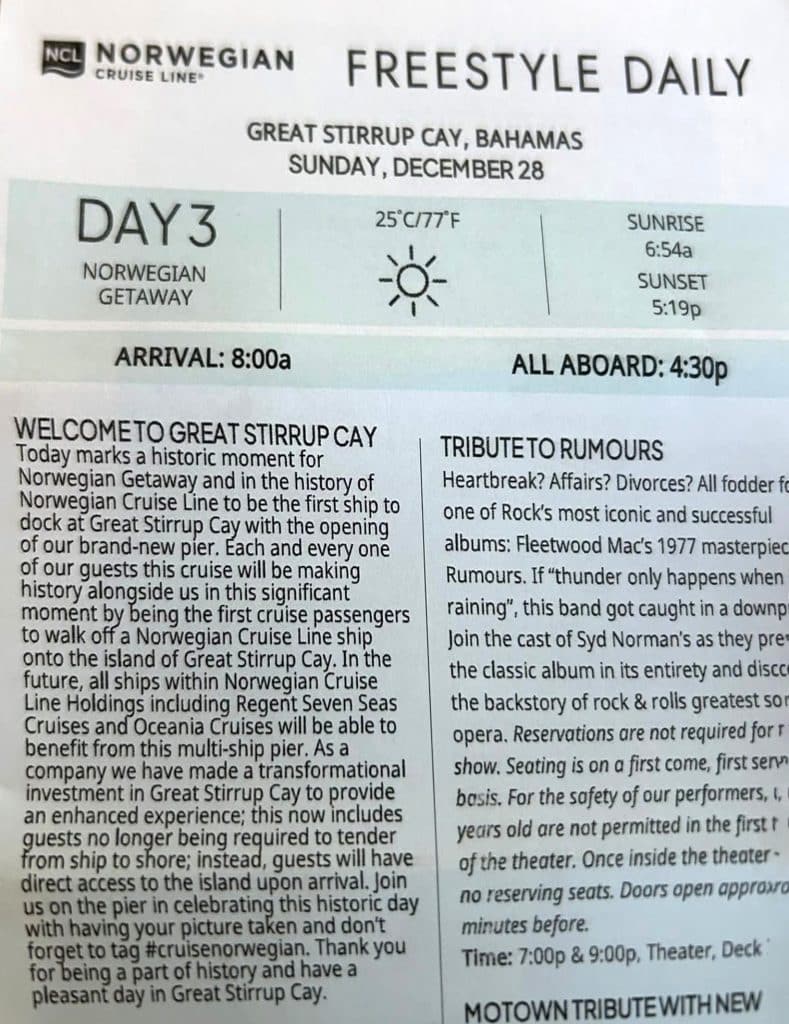 norwegian freestyle daily about great stirrup cay