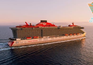 virgin voyages ship with blue extras logo