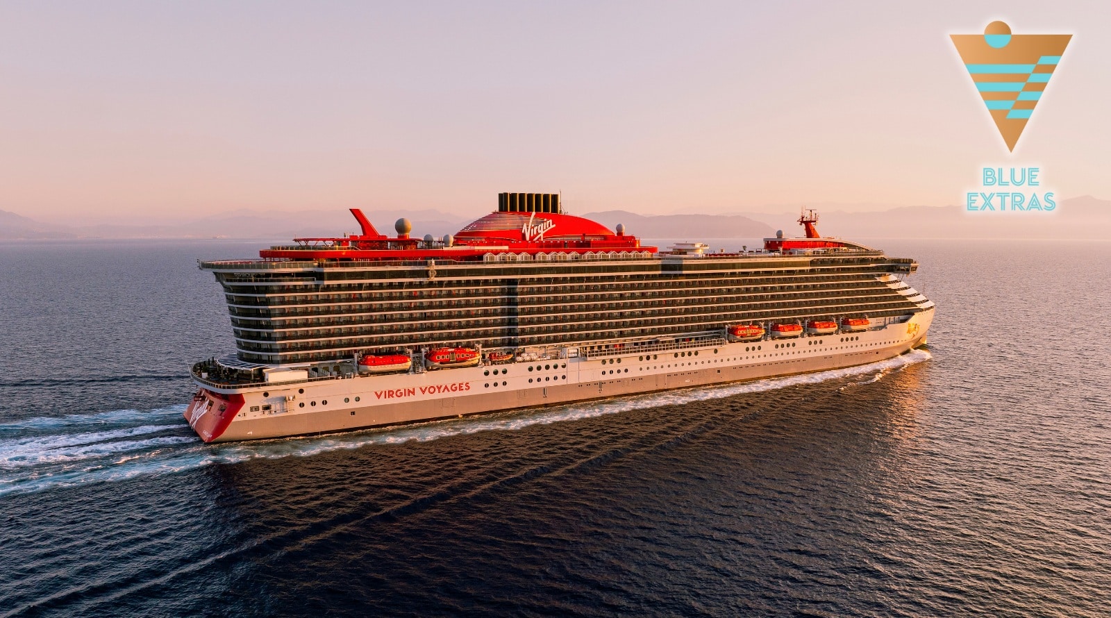 virgin voyages ship with blue extras logo