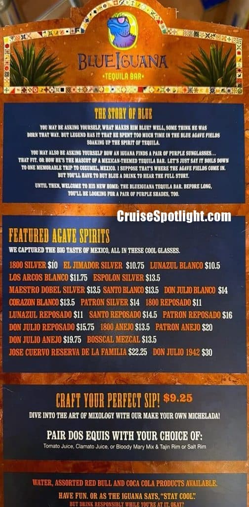 carnival blue iguana bar menu jan 26 page 1