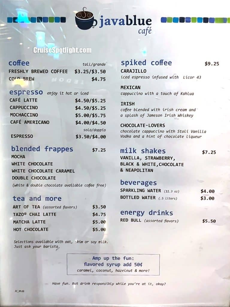carnival java blue cafe menu jan 26