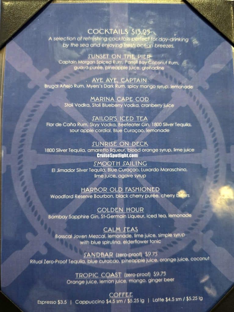 carnival jubilee marina bar menu june 2026