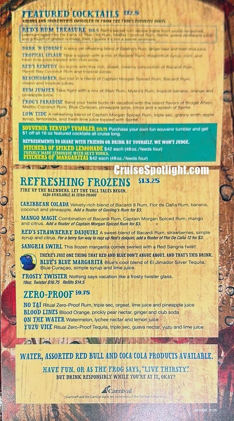 RedFrog Rum Bar Menu page 2