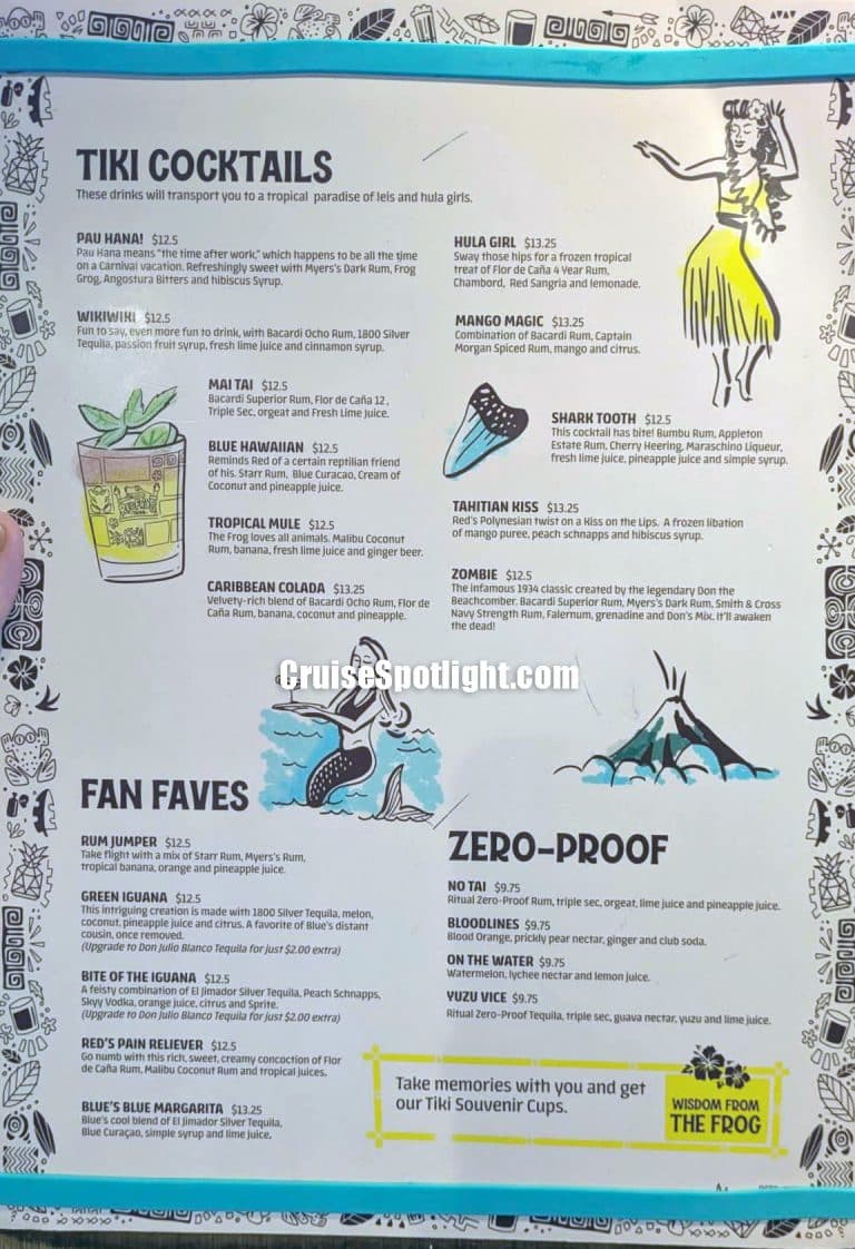 RedFrog Tiki Bar Menu page 1