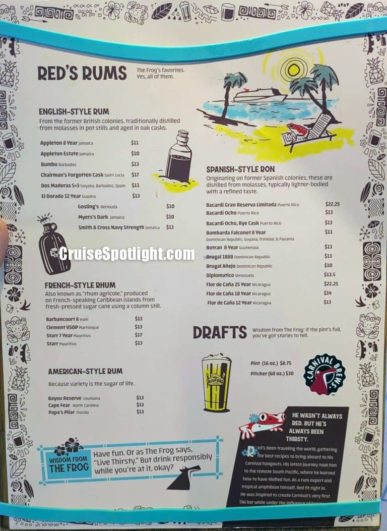 RedFrog Tiki Bar Menu page 2