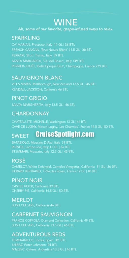 carnival serenity bar menu jan 2026, page 3