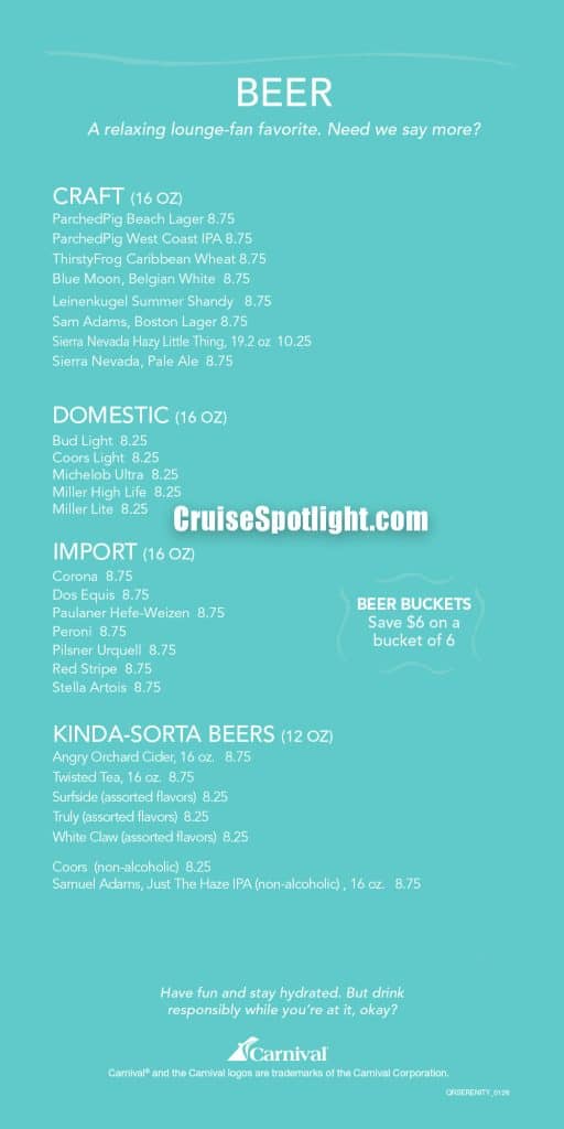 carnival serenity bar menu jan 2026, page 4