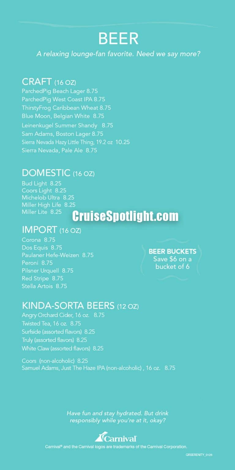Serenity Pool Bar Menu page 4