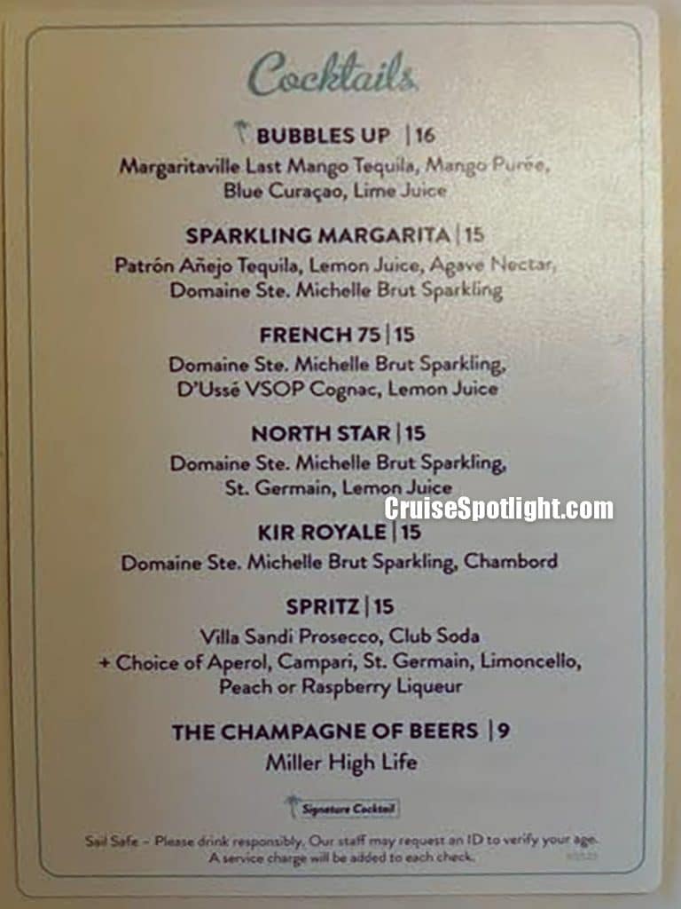 Margaritaville at sea bubbles up bar menu jan 26 page 1