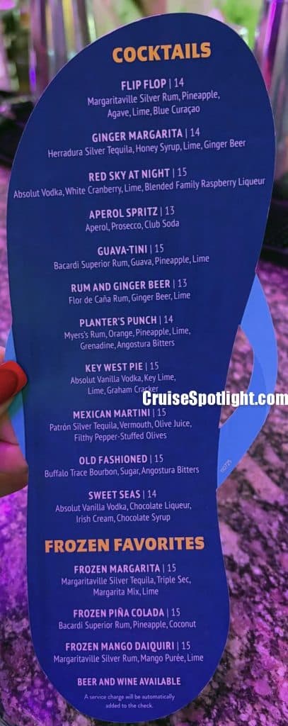 Margaritaville at sea flip flop atrium bar menu jan 26 page 1