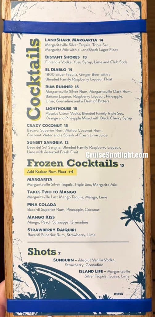 Margaritaville at sea landshark bar menu jan 26 page 1