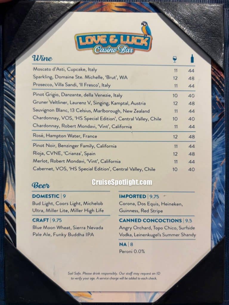 Margaritaville at sea love and luck casino bar menu jan 26 page 1