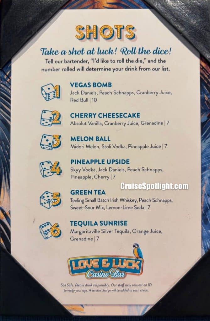 Margaritaville at sea love and luck casino bar menu jan 26 page 2