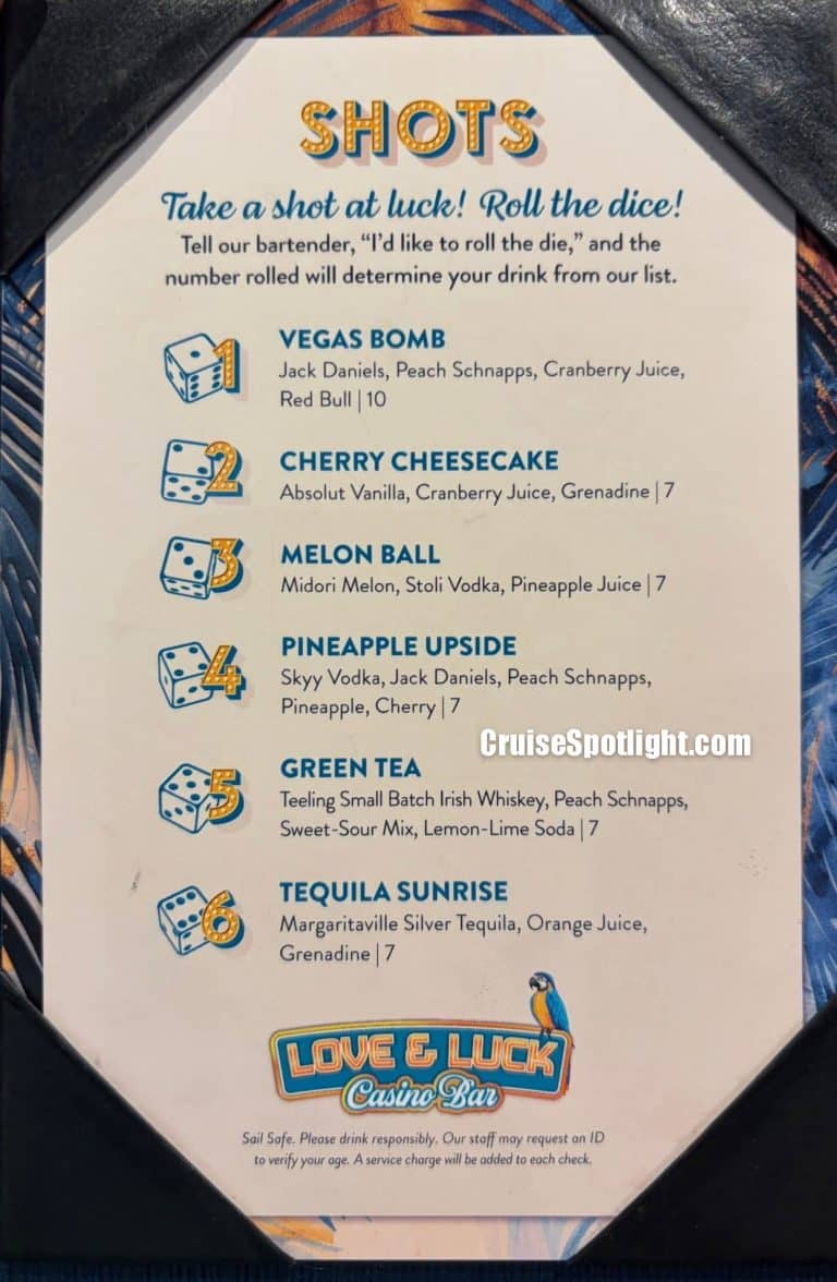 Love and Luck Casino Bar Menu page 2