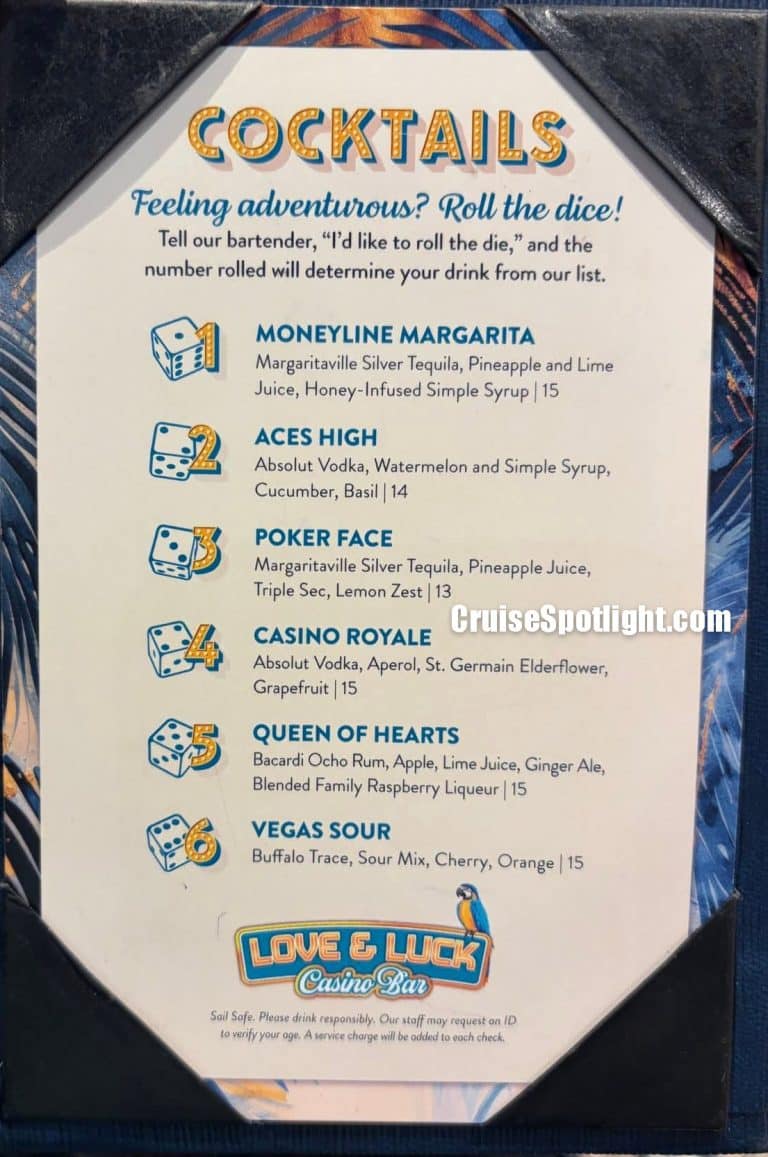 Love and Luck Casino Bar Menu page 3