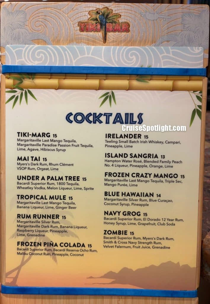 Margaritaville at sea Tiki Bar menu jan 26 page 1