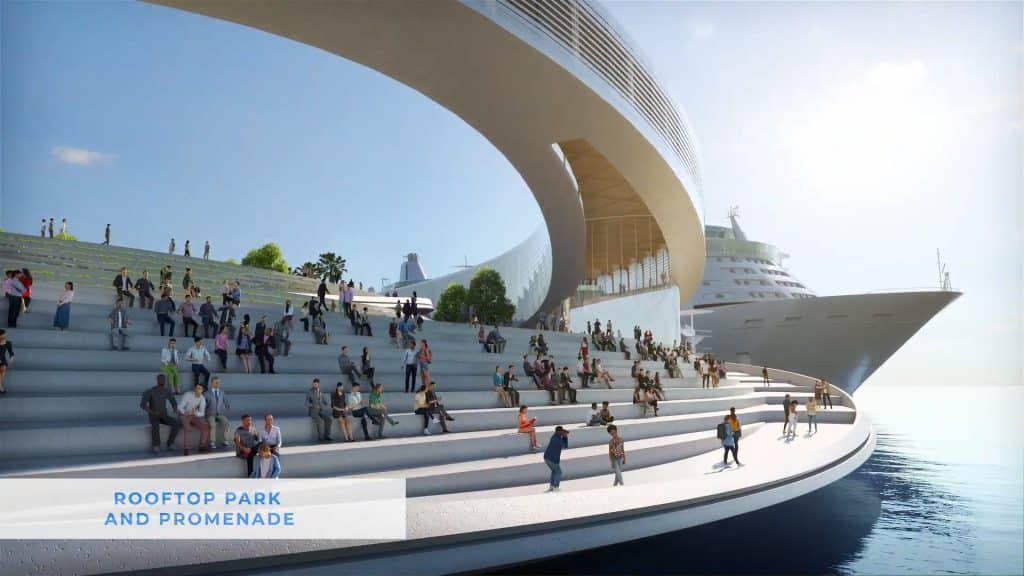 waterfront seating at cruise terminal