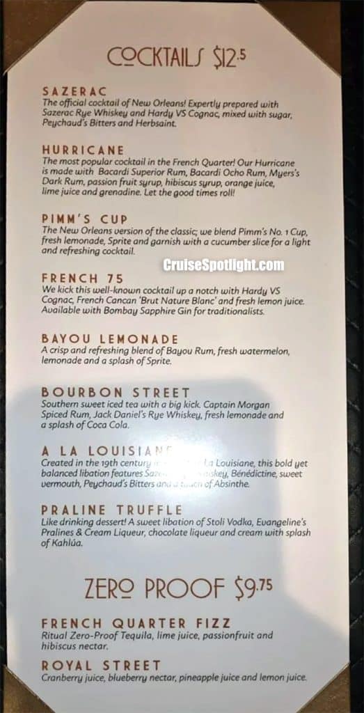 carnival brass magnolia bar menu feb 2026