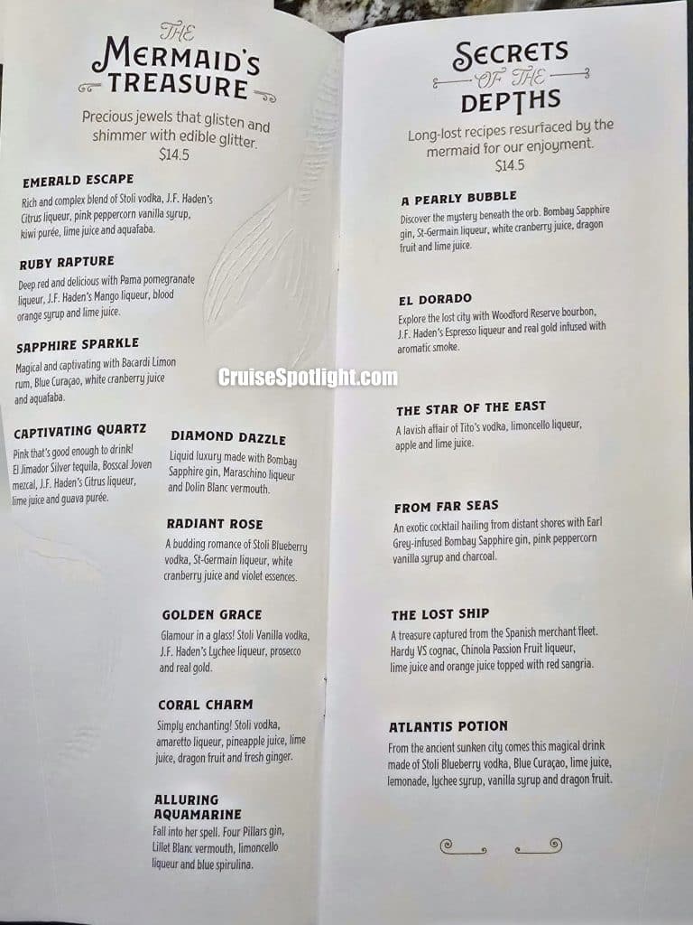 Carnival Golden Mermaid Bar Menu Feb 2026 Page 1