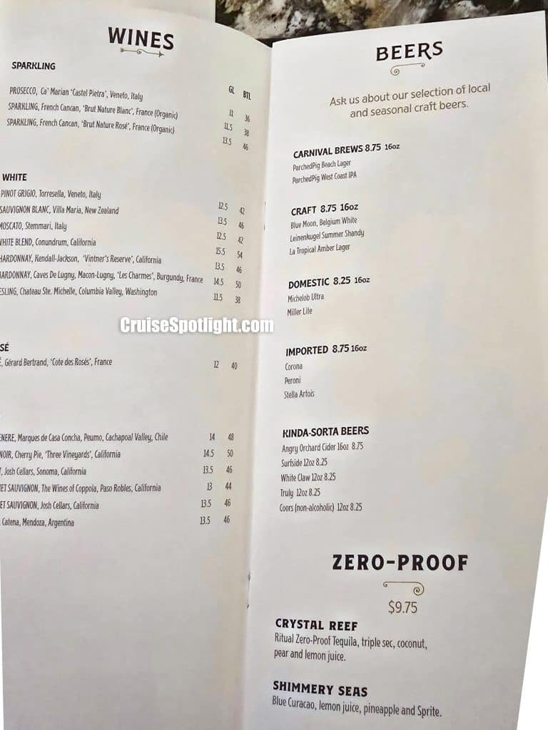 Carnival Golden Mermaid Bar Menu Feb 2026 Page 2