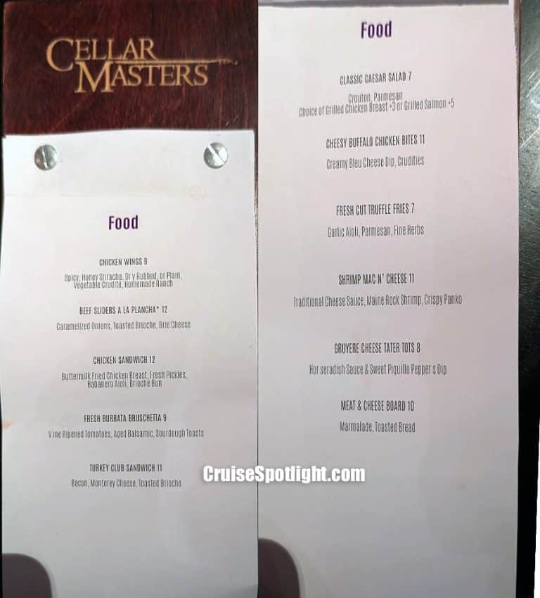 Cellar Masters Menu page 1