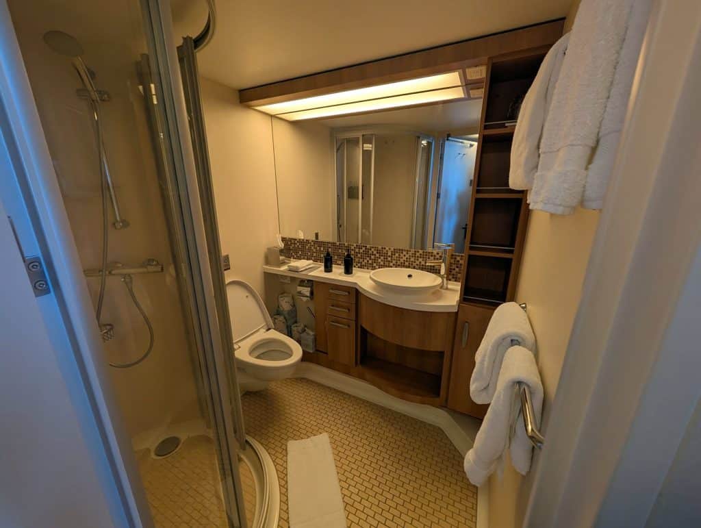 bathroom in oceanview cabin on celebrity reflection