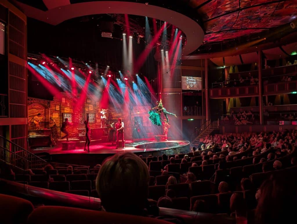 acrobats on a cruise ship performance of broken strings