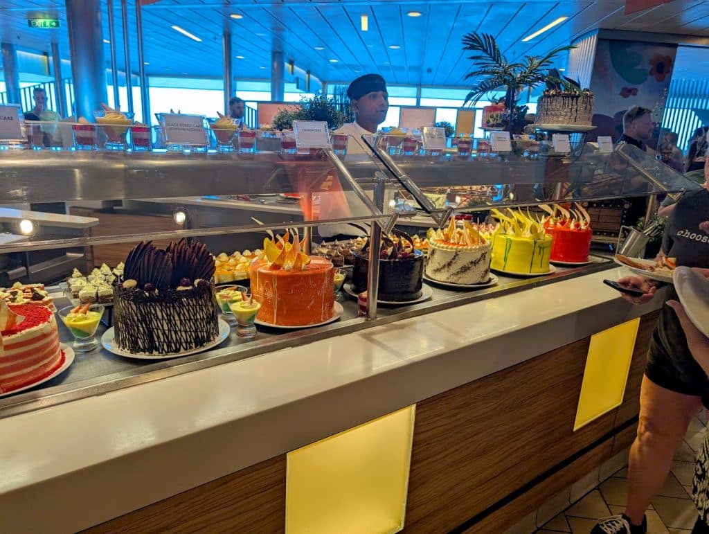 cakes on a buffet line