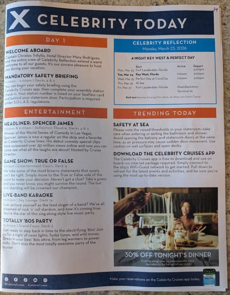 celebrity reflection celebrity today agenda day 1 page 1