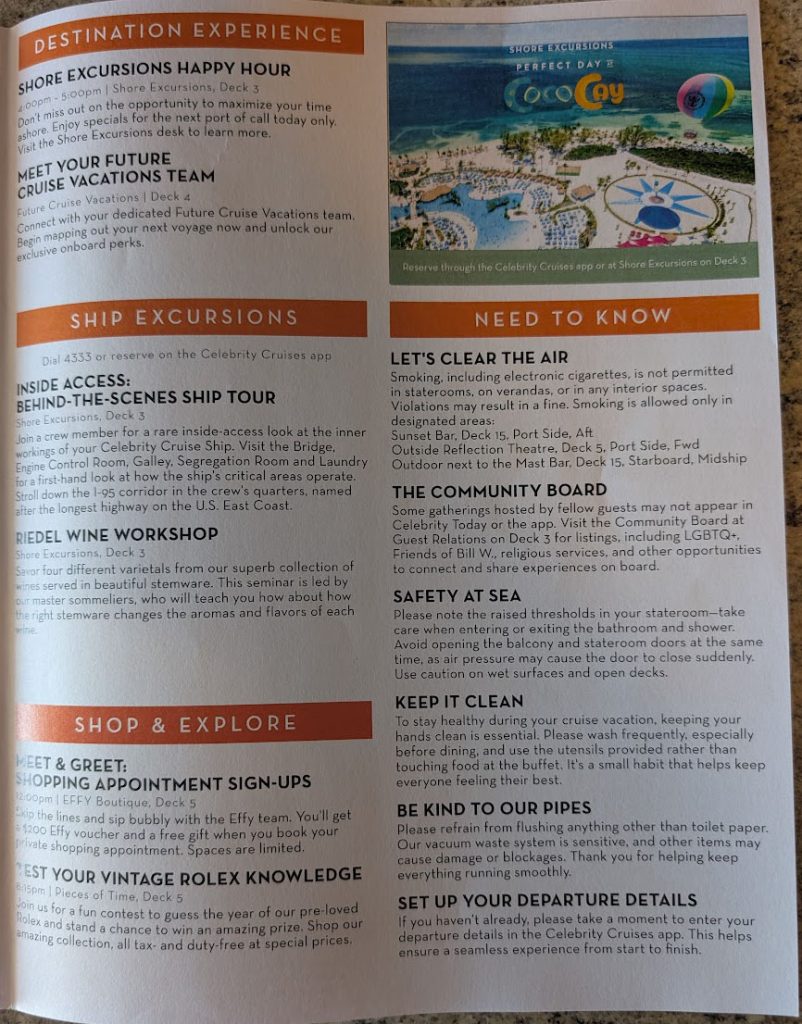 celebrity reflection celebrity today agenda day 1 page 3