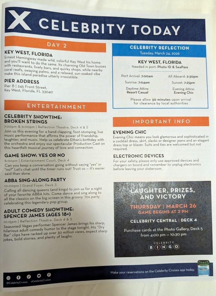 celebrity reflection celebrity today planner key west day 2 page 1