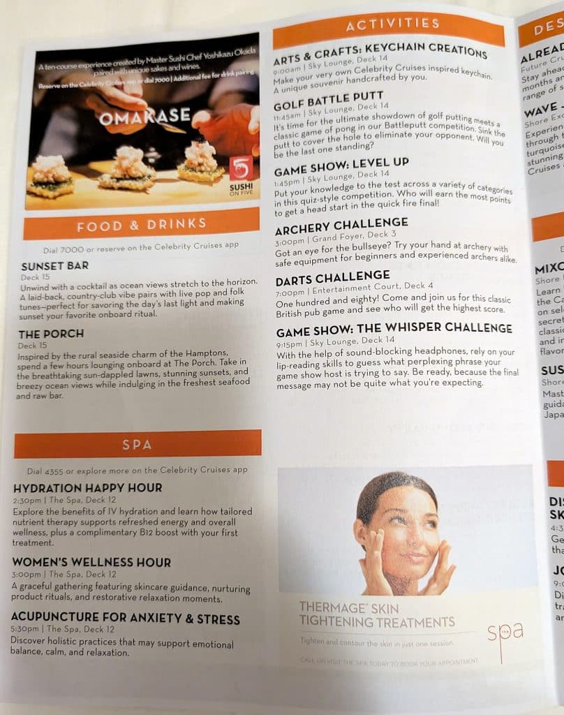 celebrity reflection celebrity today planner key west day 2 page 2