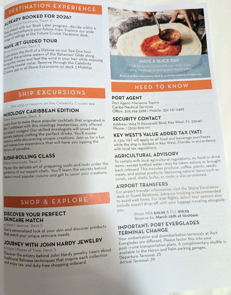 celebrity reflection celebrity today planner key west day 2 page 3