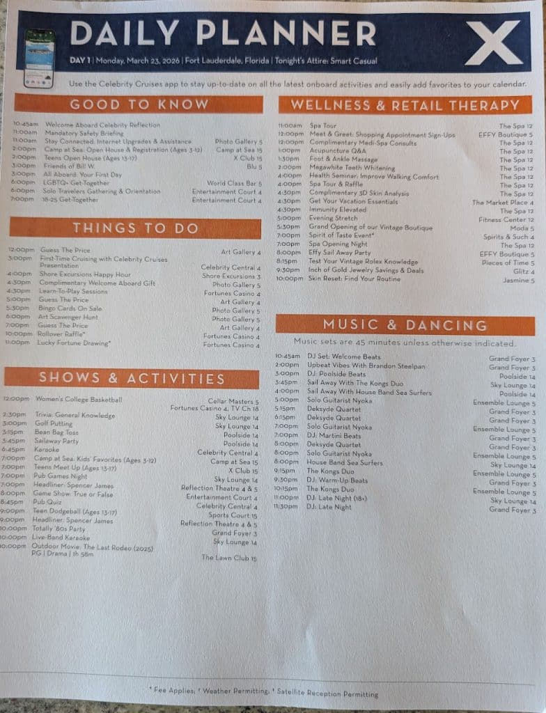 celebrity reflection daily planner agenda day 1 page 1