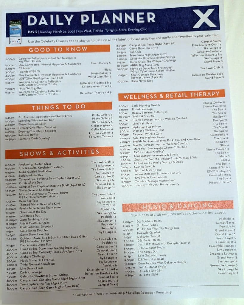 celebrity reflection daily schedule key west day 2 page 1