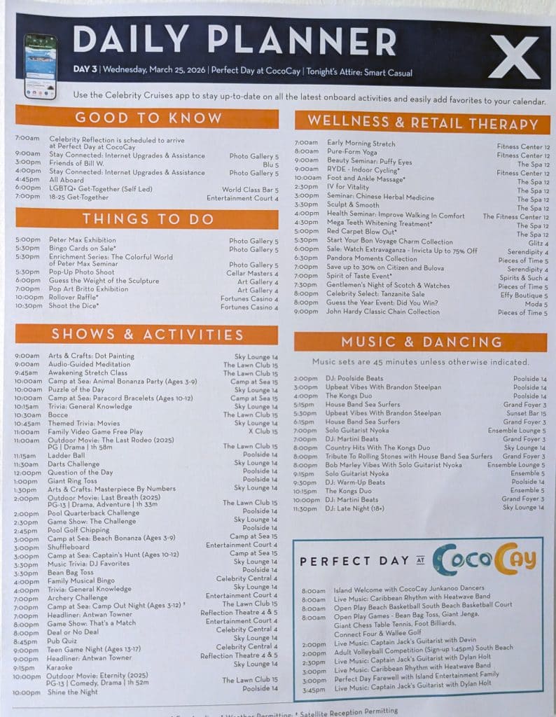celebrity reflection daily schedule day 3 page 1