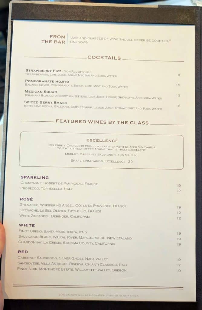 celebrity reflection main dining room menu day 1 page 1