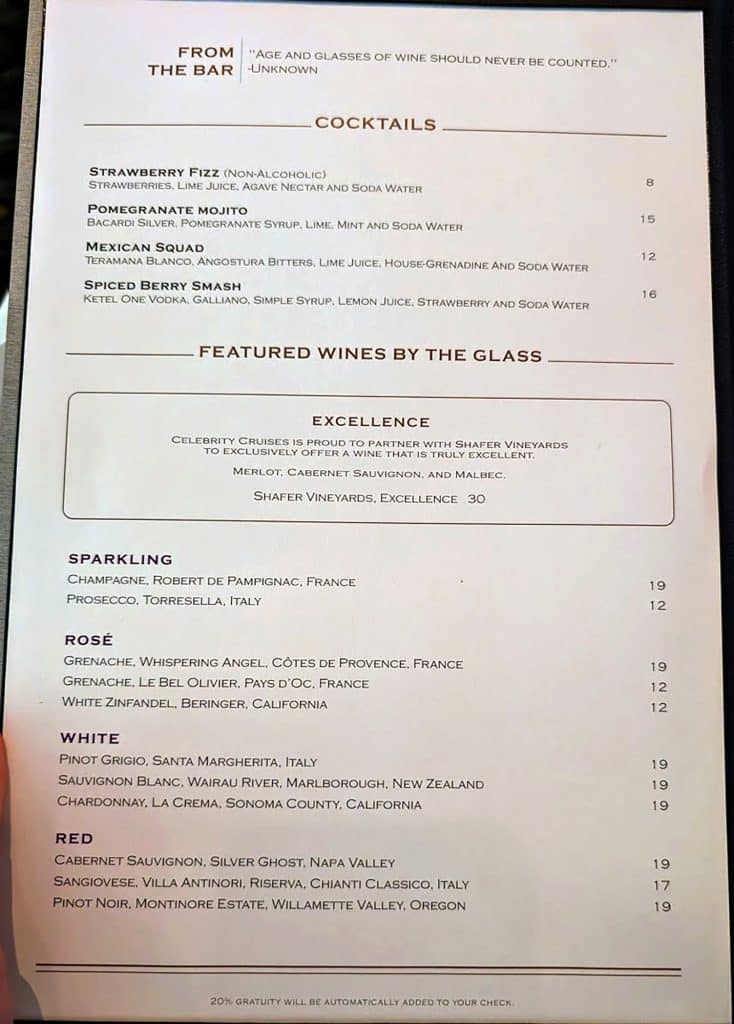 celebritiy reflection dining room menu day 3 page 1