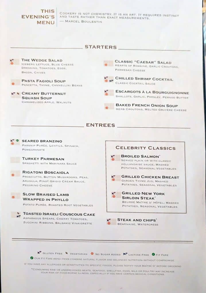 celebritiy reflection dining room menu day 3 page 2